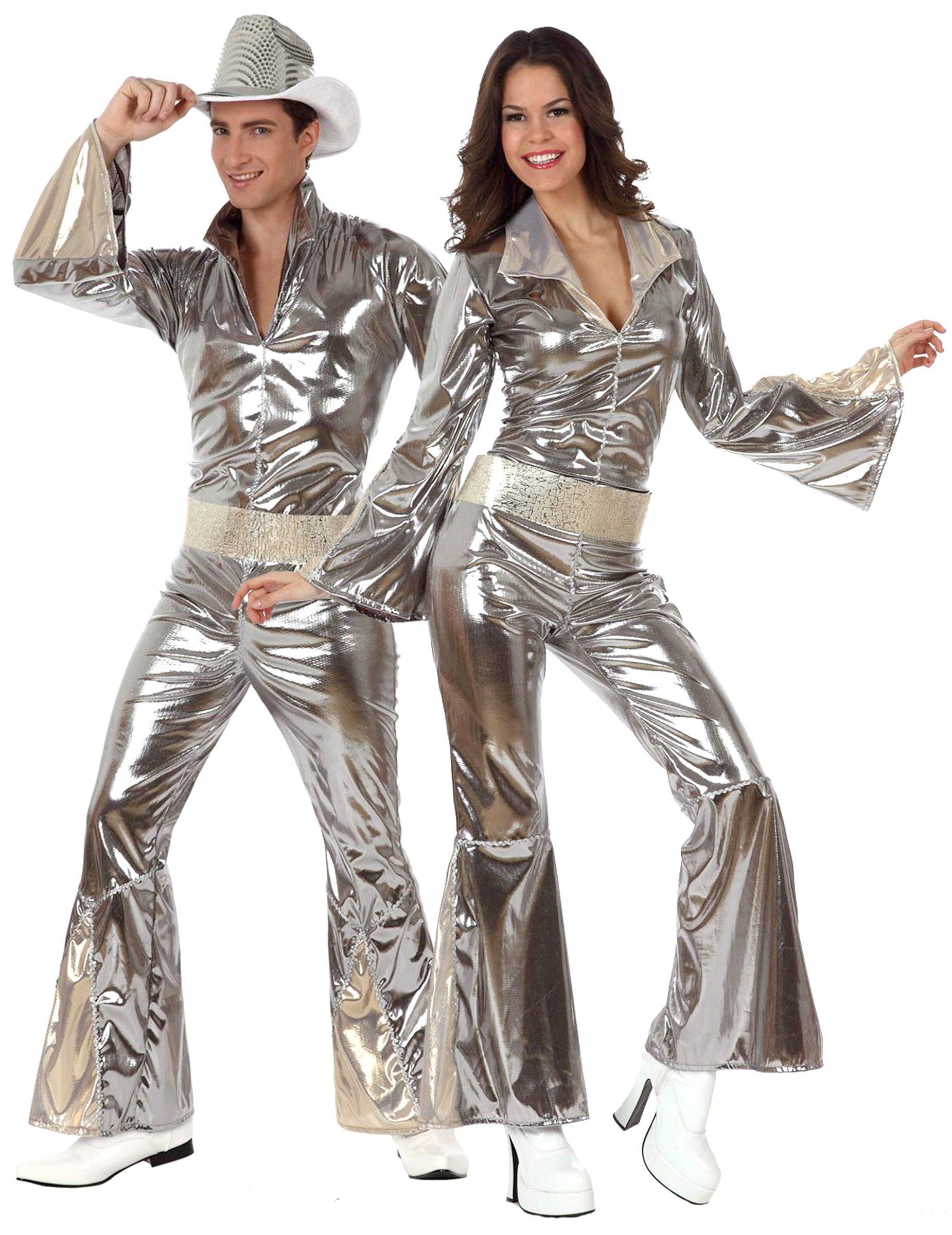 Disco-Paarkostüm 70er-Partnernkostüm silberfarben