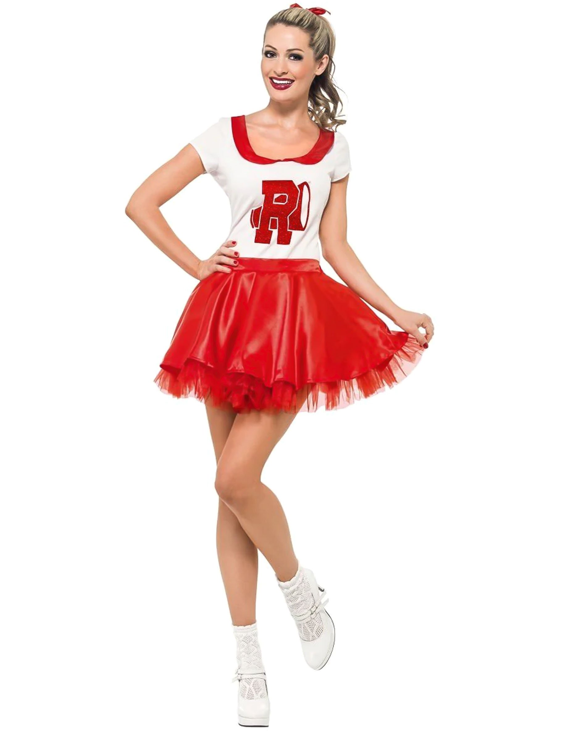 Grease-Kostüm für Damen Cheerleader Sandy-Kostüm rot-weiss