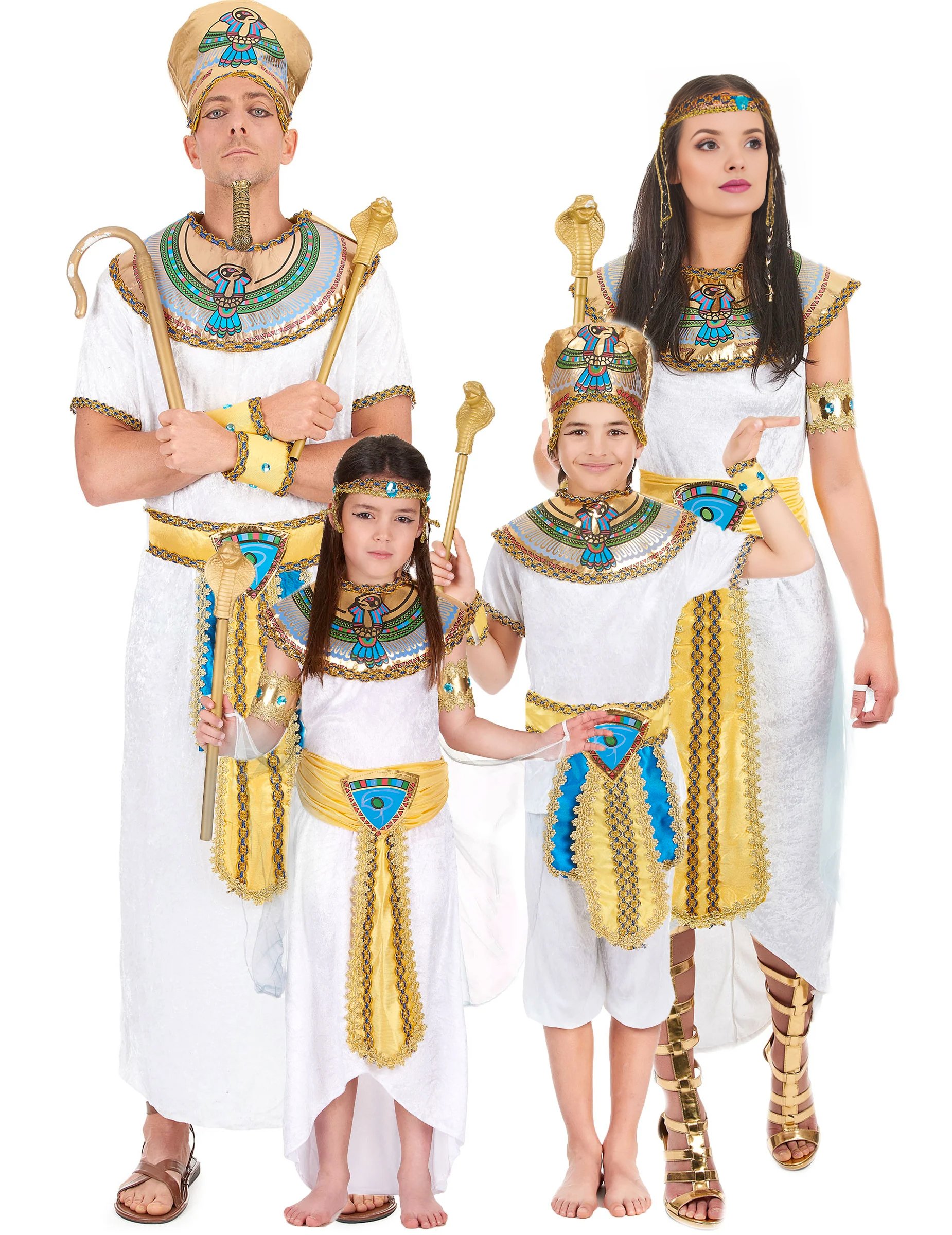 Ägypter-Familienkostüm Karneval weiss-blau-gold