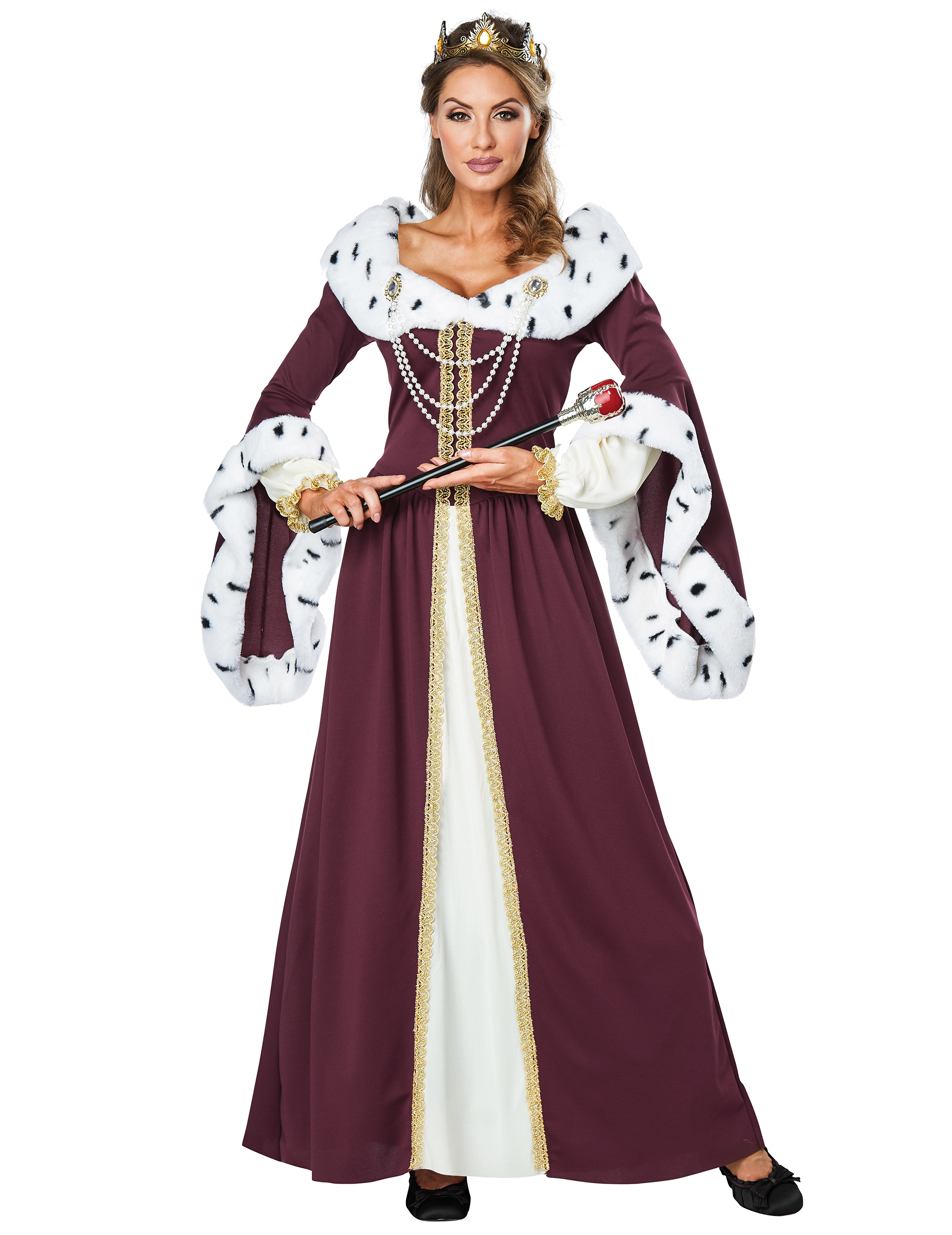 Königin-Kostüm Damen Karneval-Kostüm rot-gold-weiss