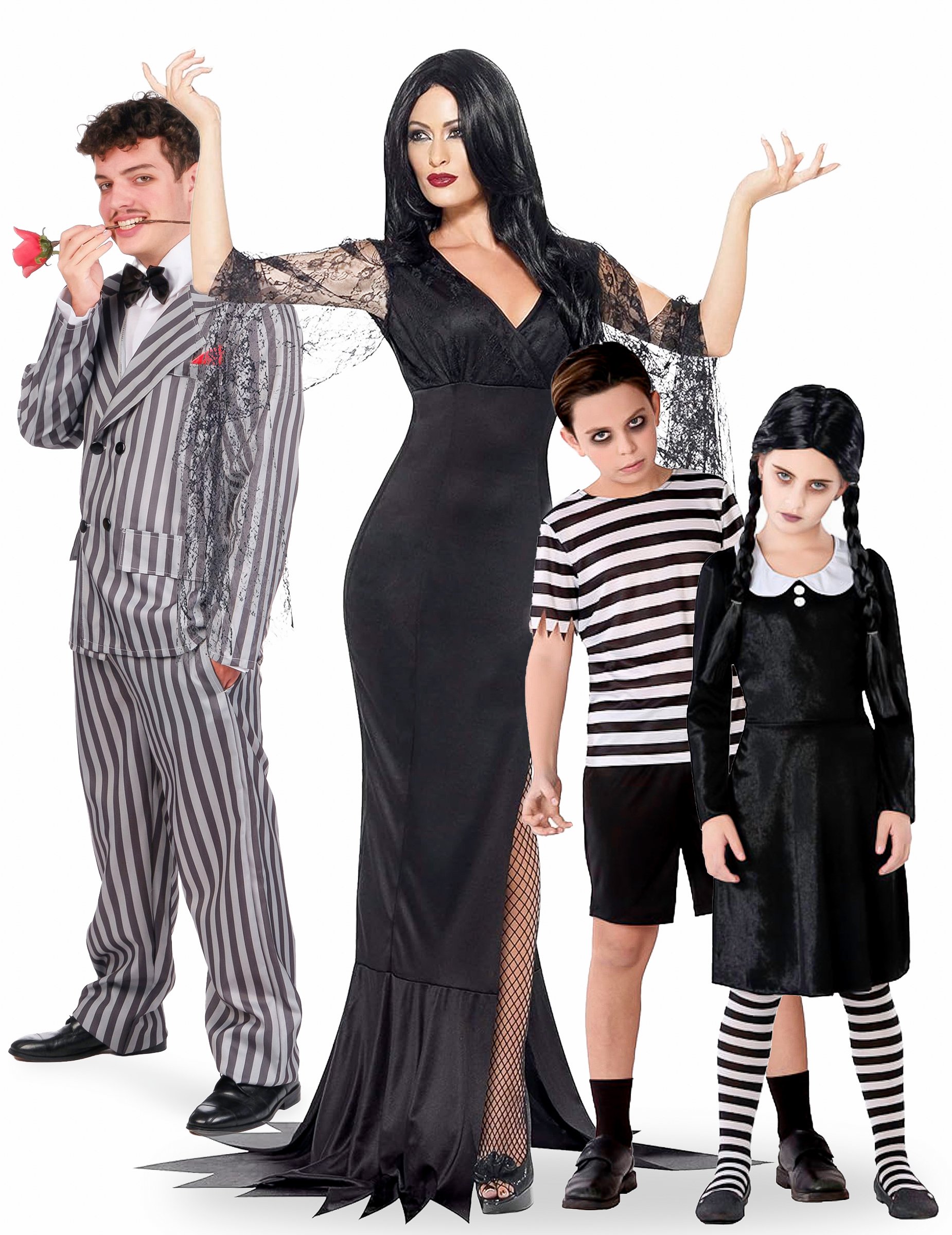 Morbides Familienkostüm schwarz-weiß