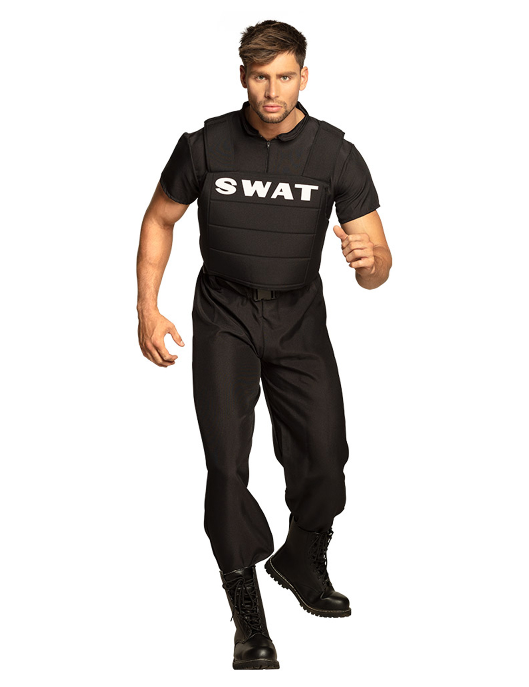 SWAT-Kostüm Polizei-Herrenkostüm schwarz-weiss