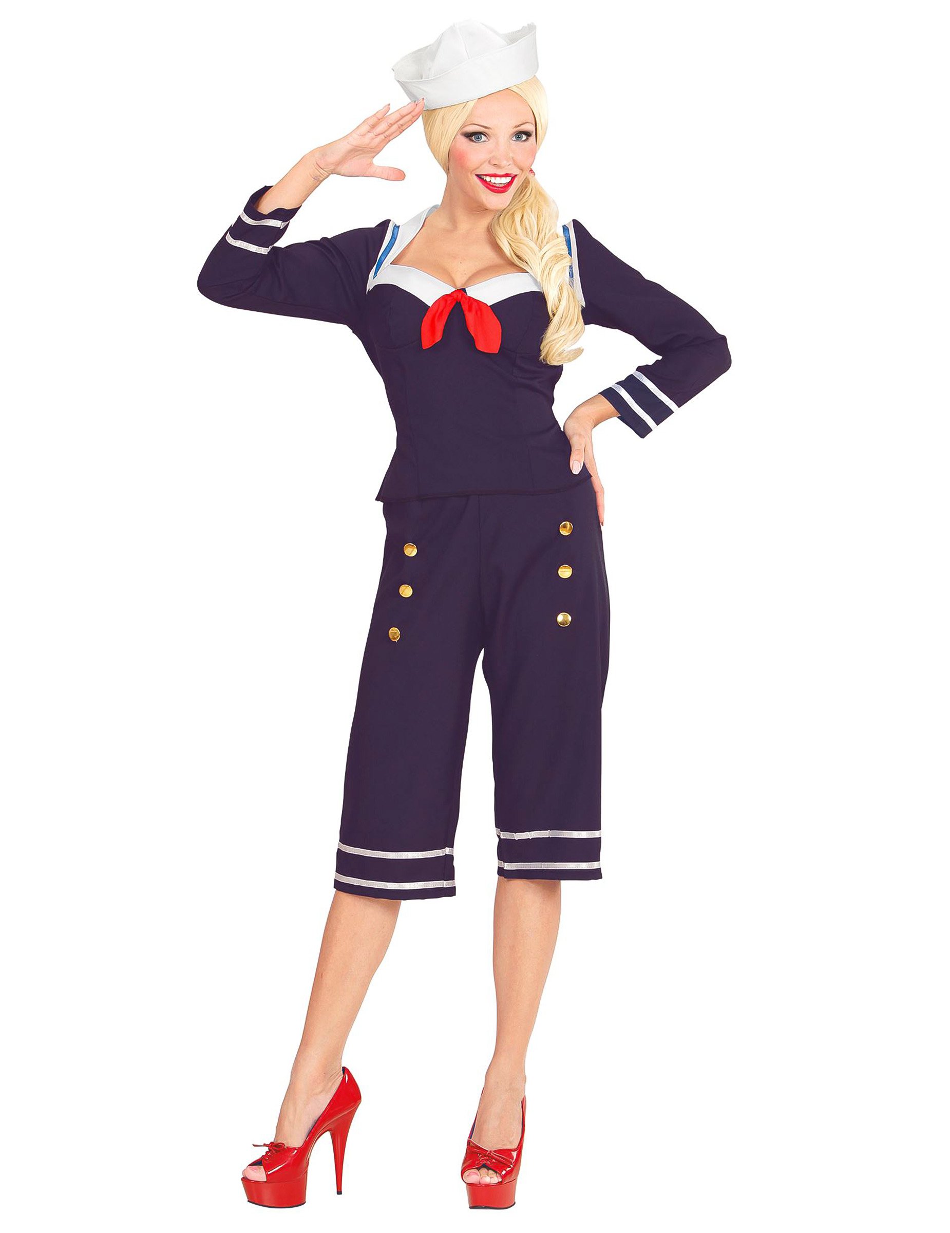 50er-Jahre Pin-Up Matrosin Damenkostüm Sailor Girl blau-rot-weiss