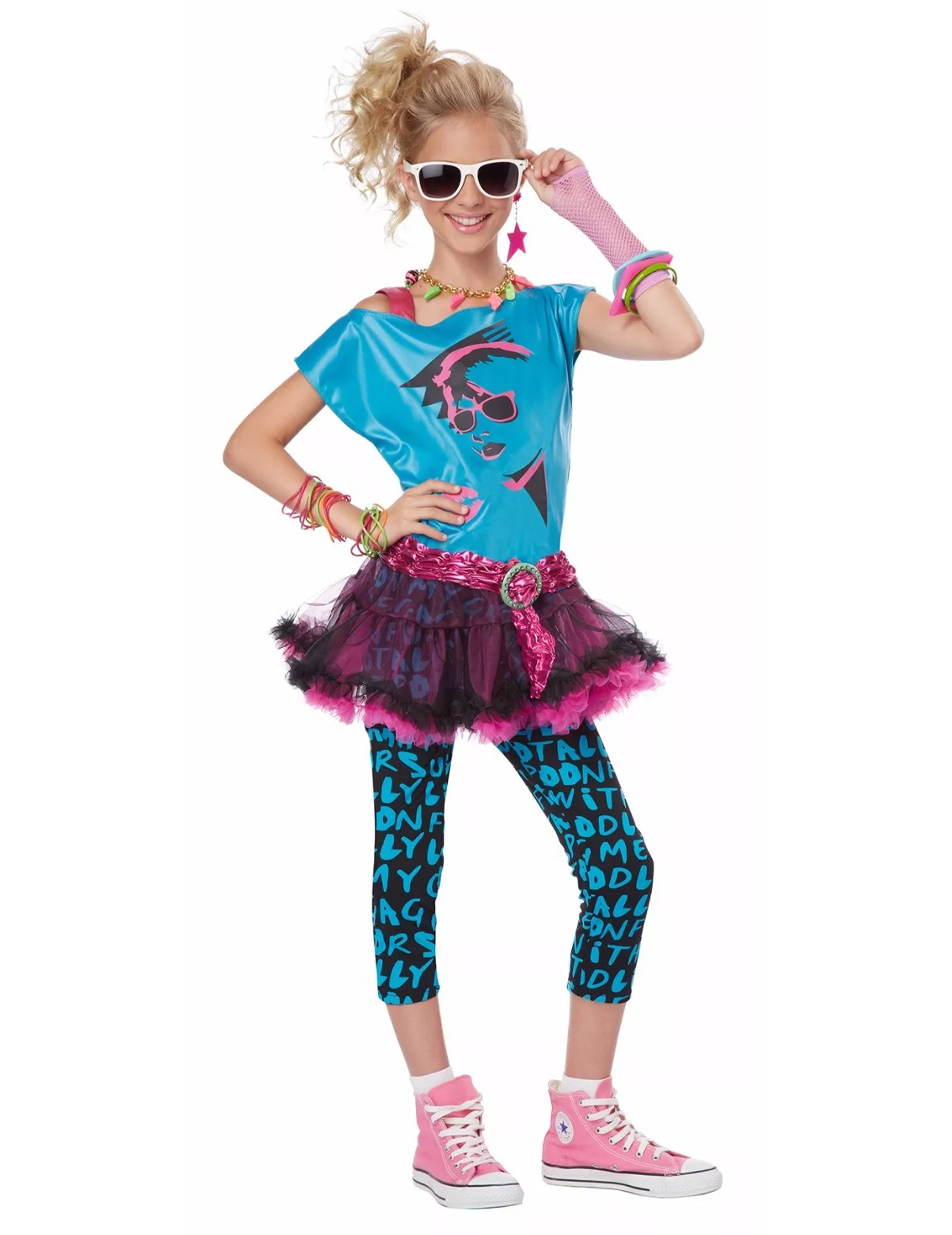80er Damenkostüm Disco blau-pink