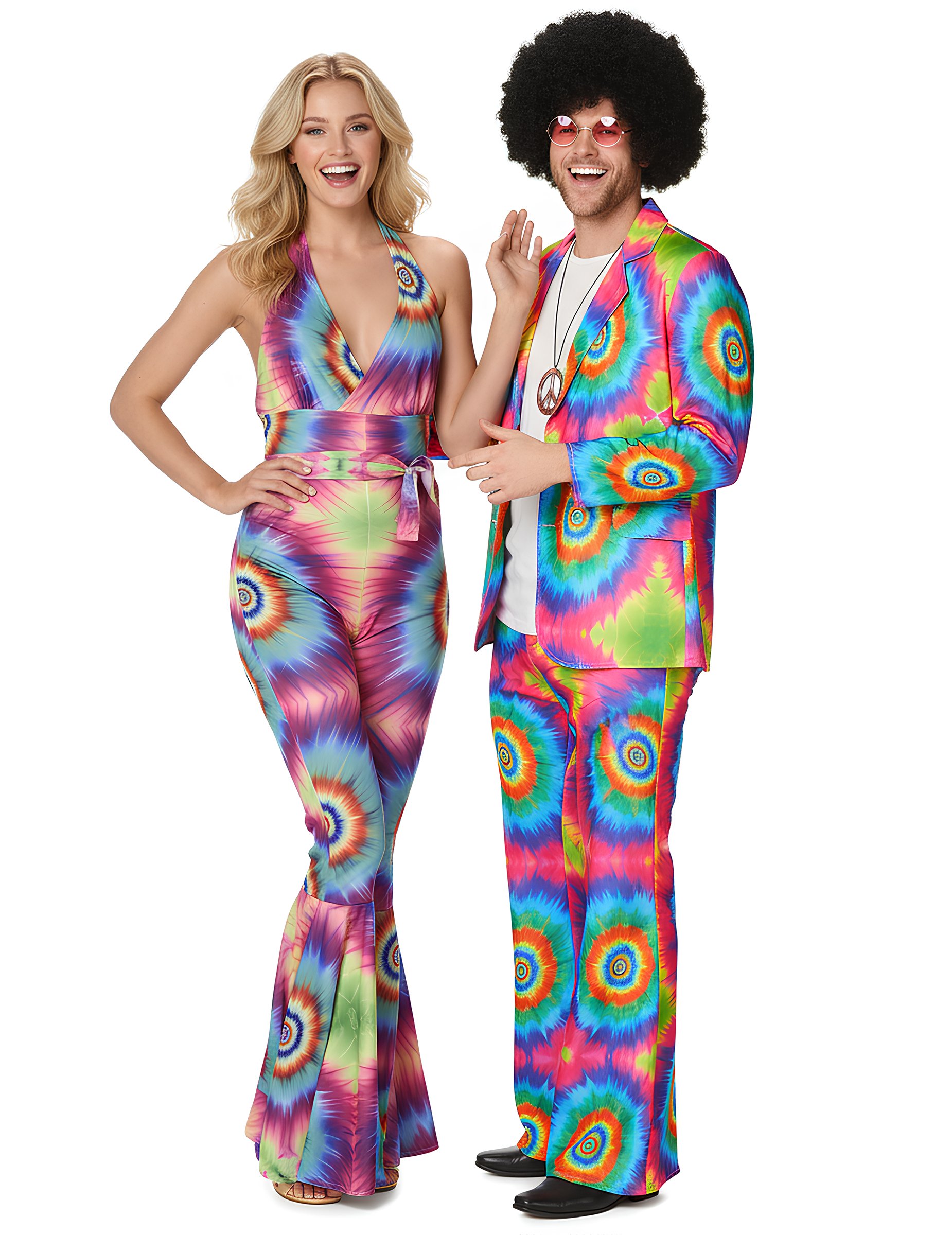 Batik-Paarkostüm 70er Jahre für Erwachsene