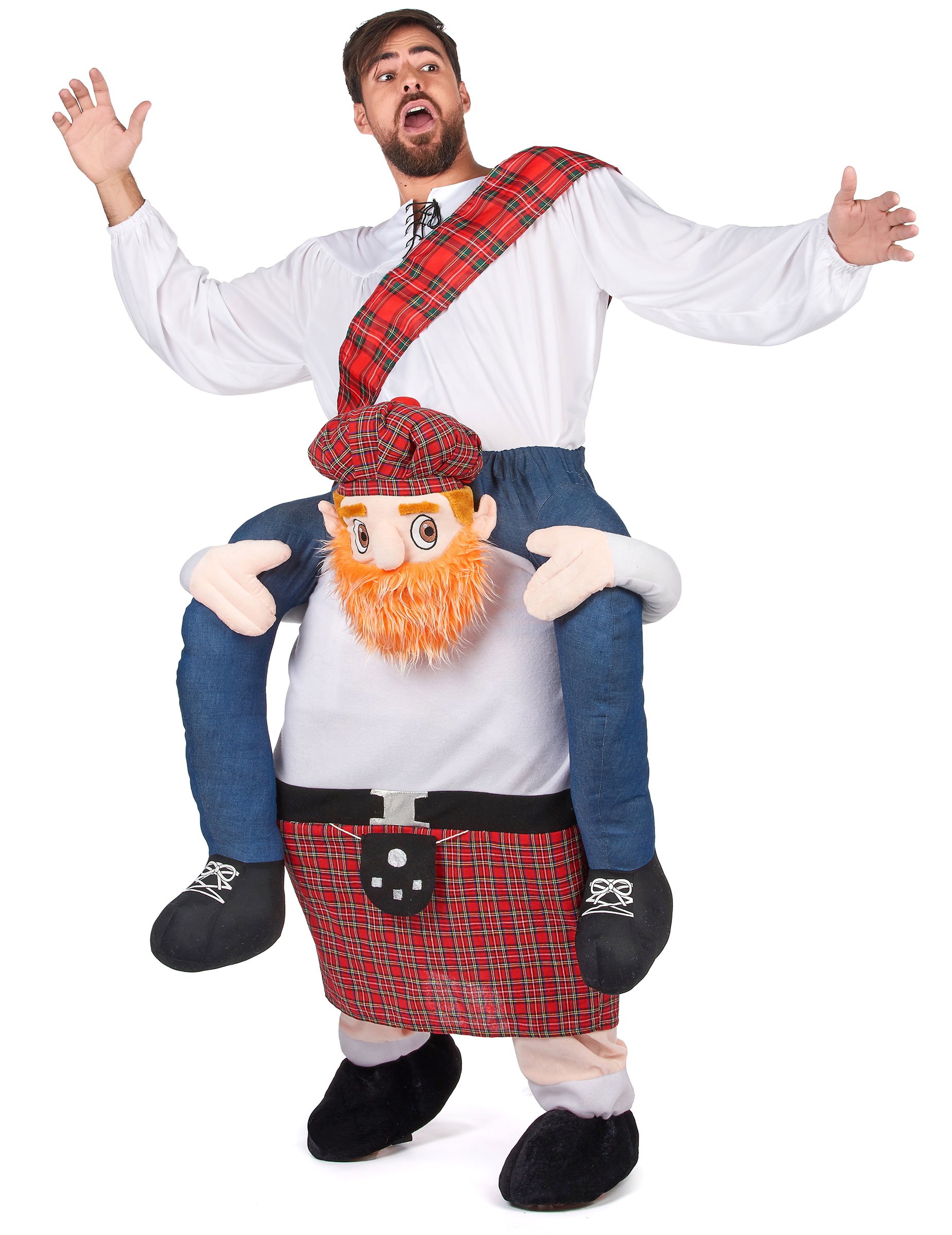 Schotte Huckepack-Kostüm rot-weiss-orange