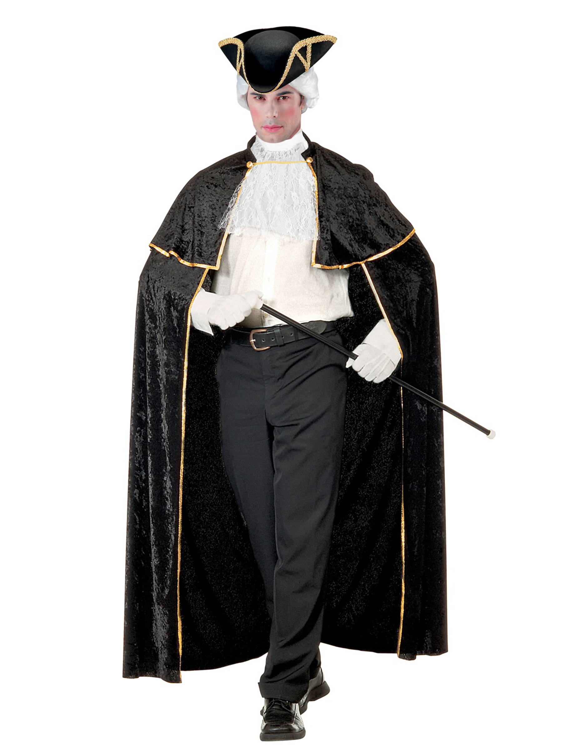 Venedig Cape Umhang mit Jabot schwarz-gold-weiss