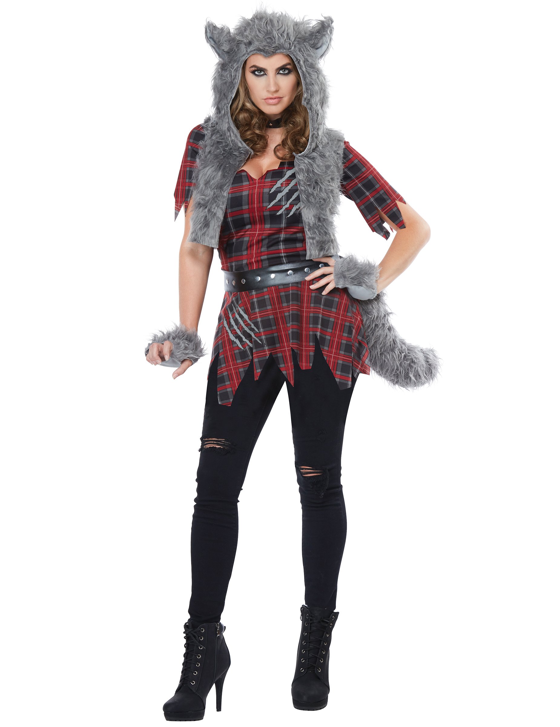 Werwolf-Kostüm für Damen Halloween-Kostüm rot-grau